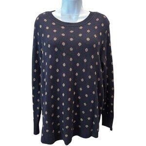 LOFT‎ Navy Blue Metallic Polka Dot Sweater Gold Shimmer Pullover Wool Blend Size
